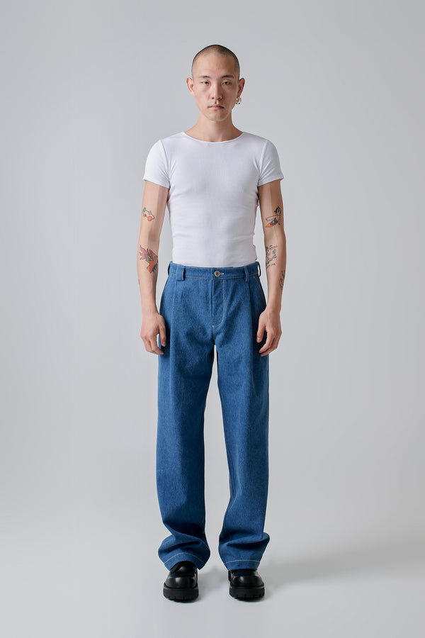 Trousers Pleated Denim, Light-Blue