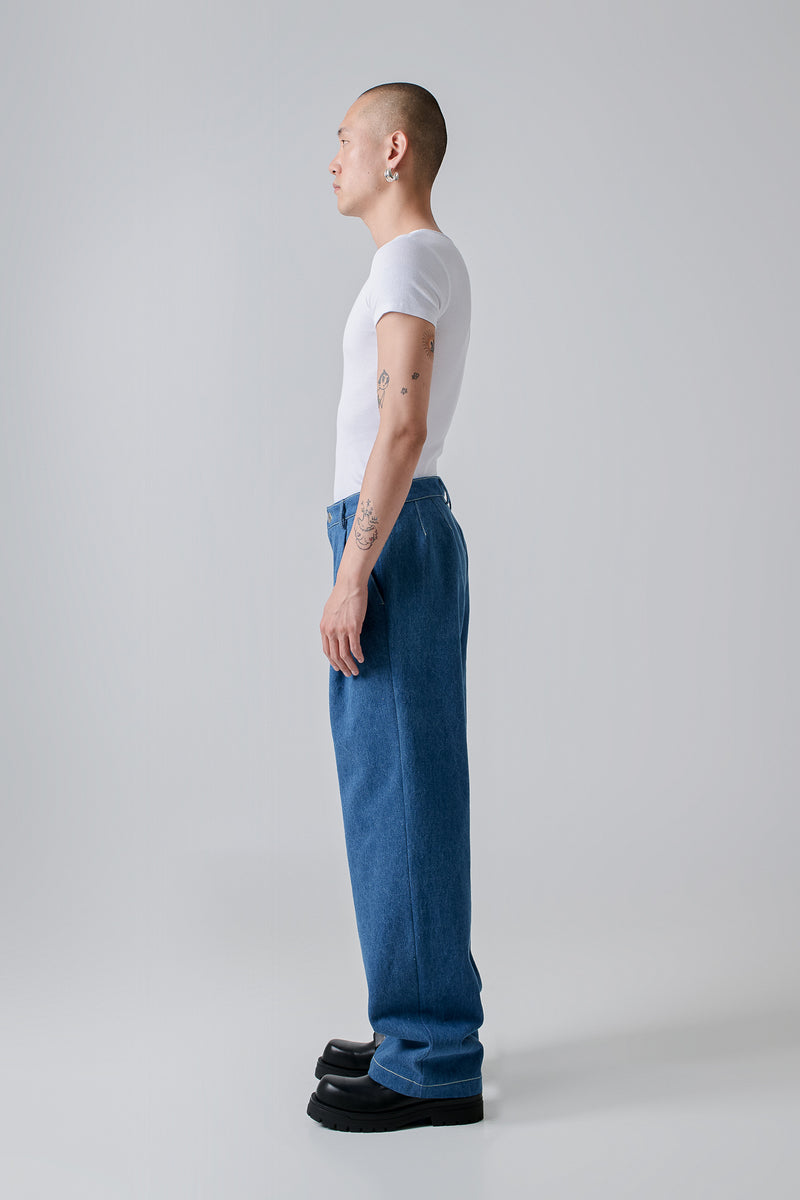 Trousers Pleated Denim, Light-Blue