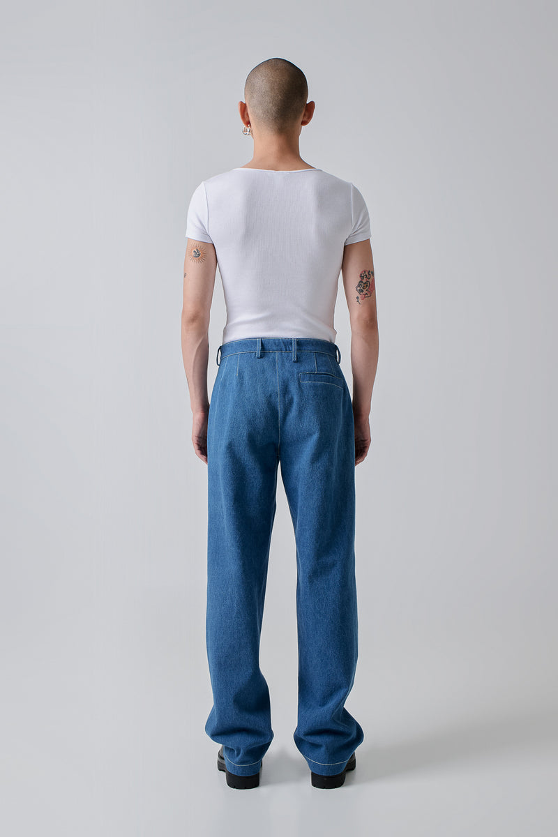 Trousers Pleated Denim, Light-Blue