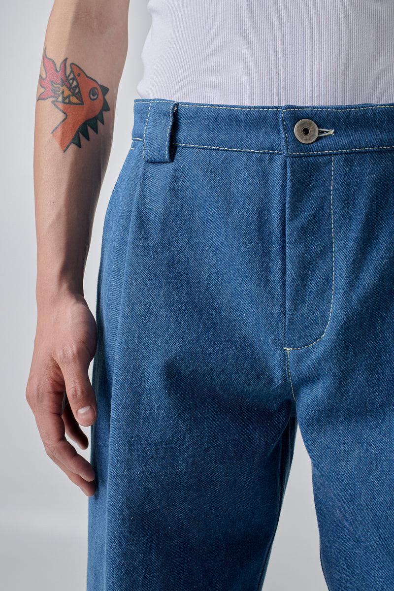 Trousers Pleated Denim, Light-Blue