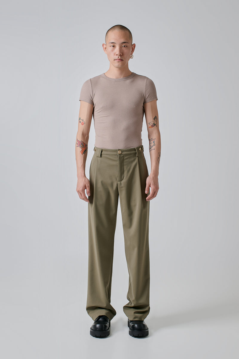 Trousers Pleated Virgin Wool Blend, Olive