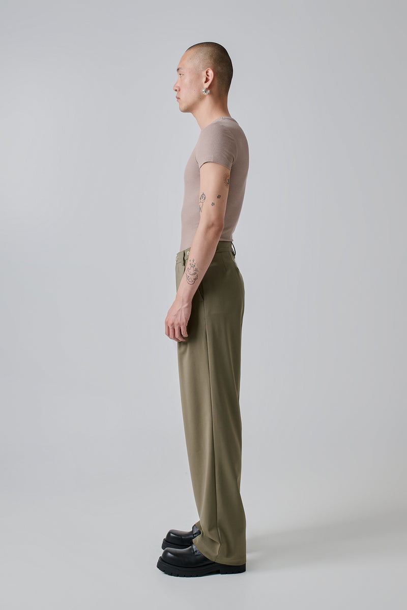 Trousers Pleated Virgin Wool Blend, Olive