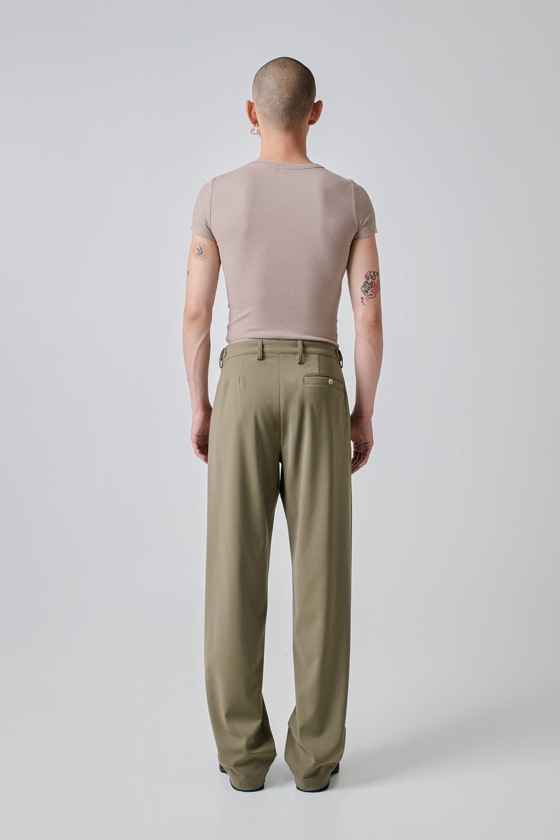 Trousers Pleated Virgin Wool Blend, Olive