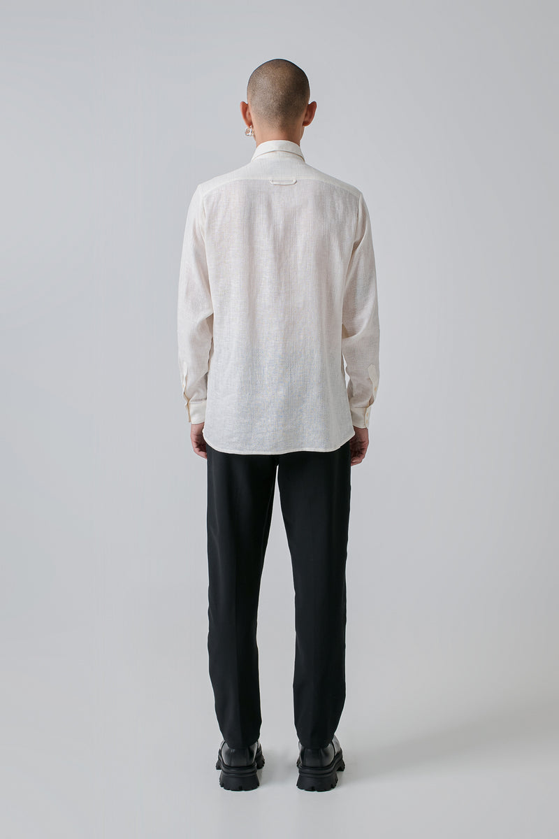 Shirt Classic Embroidered Linen, Off White