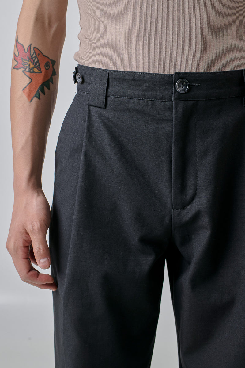 Trousers Pleated Cotton Ripstop, Anthracite