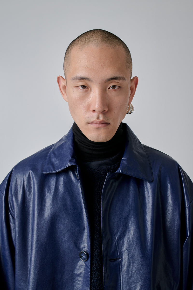 Coat Faux-Leather, Navy